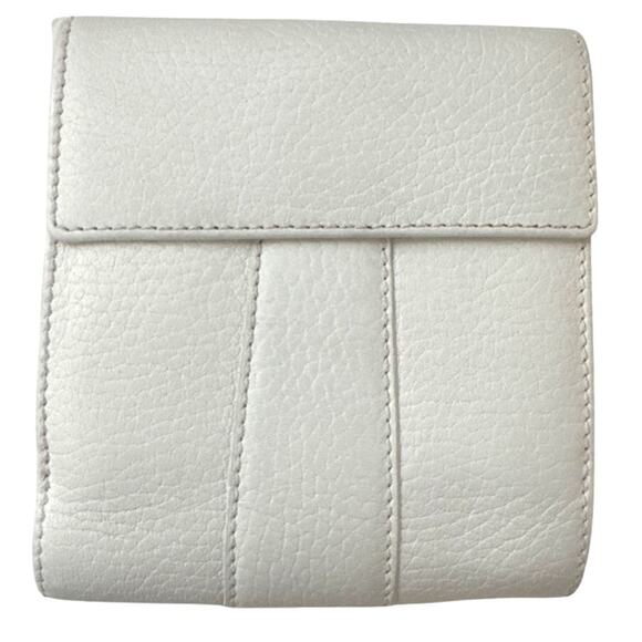 Loewe White Wallet Pebbled Leather Snap Closure 4x4 Double Bill Fold Coin Purse - Picture 2 of 12
